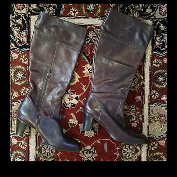 Eddie Bauer made in Italy 9.5 Calf high Boot Heel Zipper pretty Brown Leather - Picture 10 of 14
